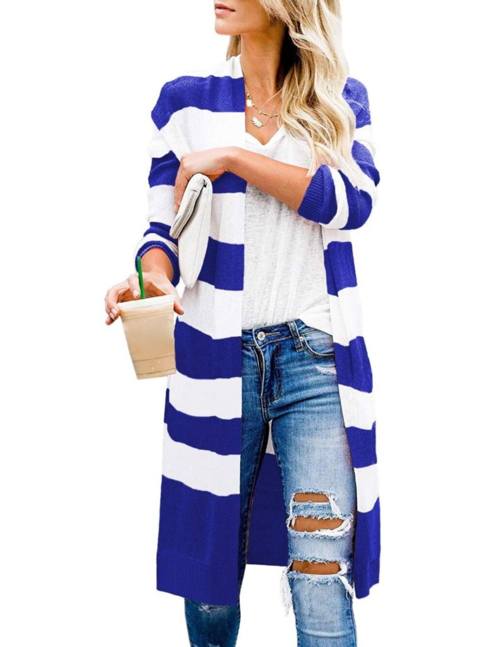 Chic Women's Long Color Block Cardigan Sweater - Cozy Layering Essential